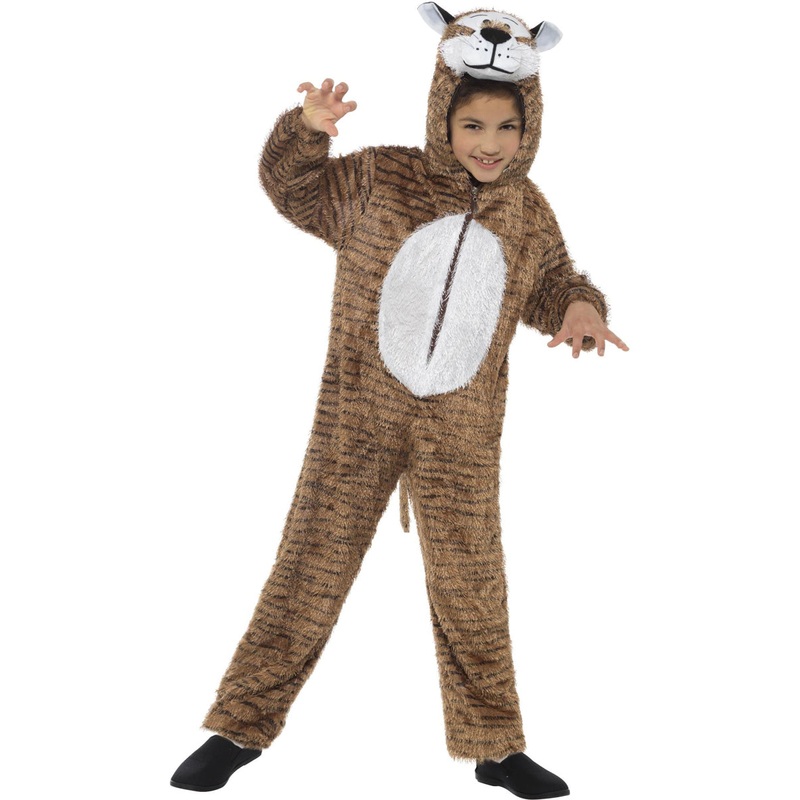 Furry Striped Tiger Kids Animal Costume Onesie Small