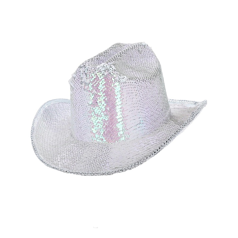 Iridescent Sequin Deluxe White Cowboy Costume Hat
