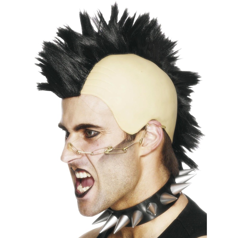 Punk Rocker Mens Black 1980s Mohawk Costume Wig