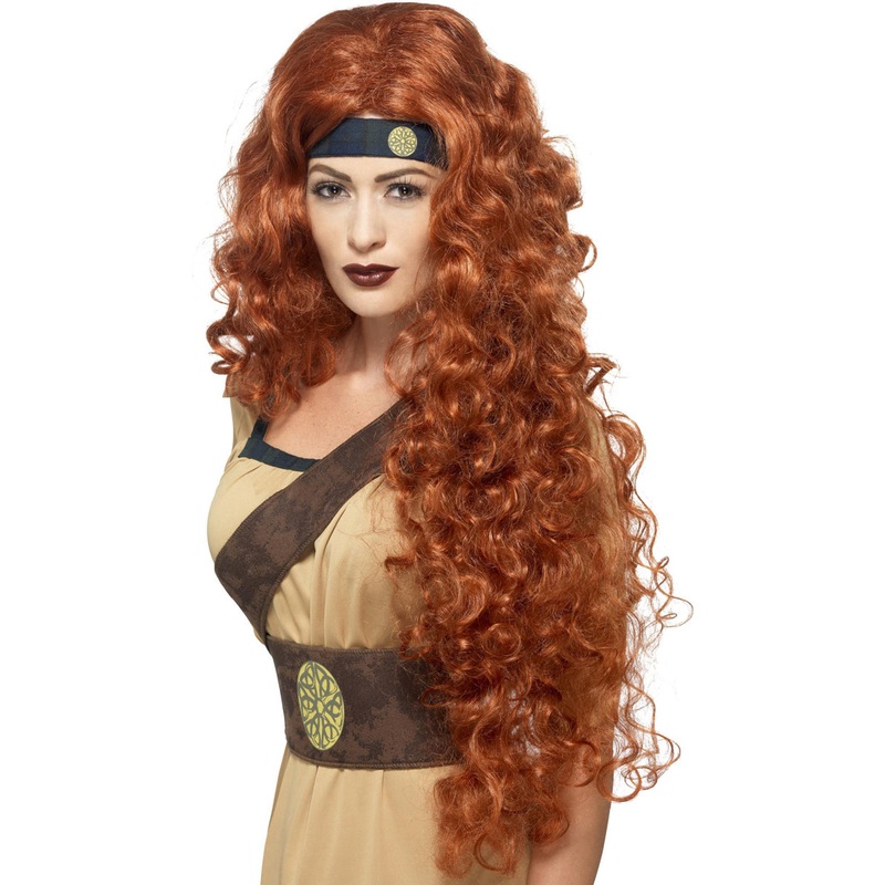 Warrior Queen Womens Curly Auburn Costume Wig