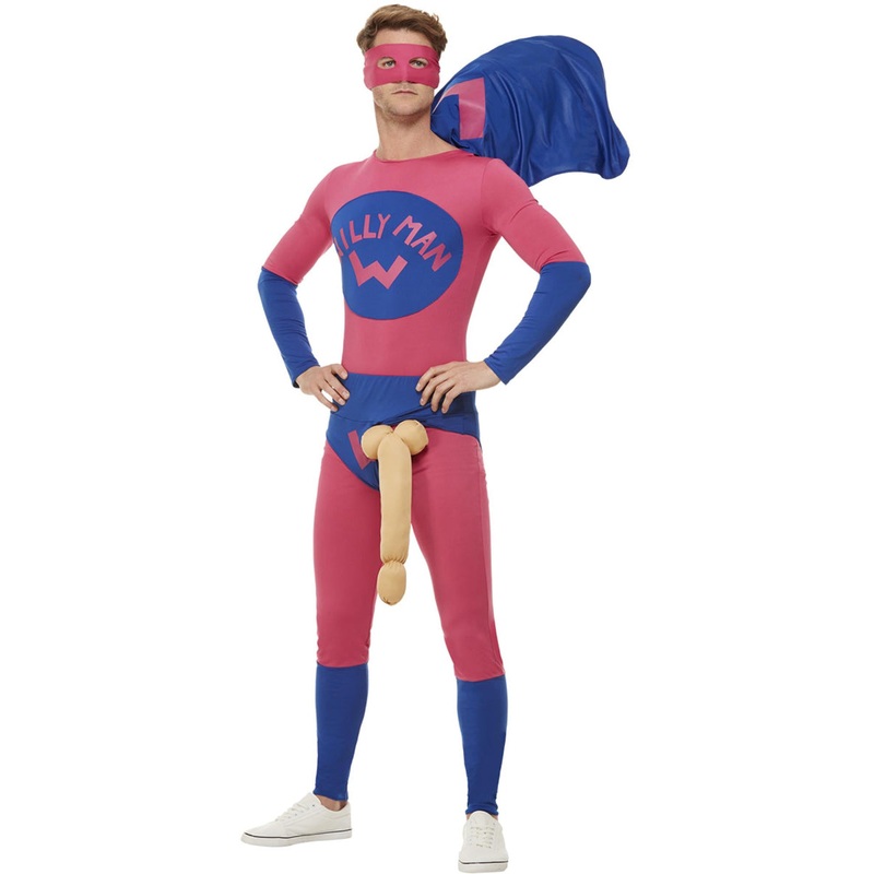 Willyman Mens Novelty Pink Superhero Costume Medium
