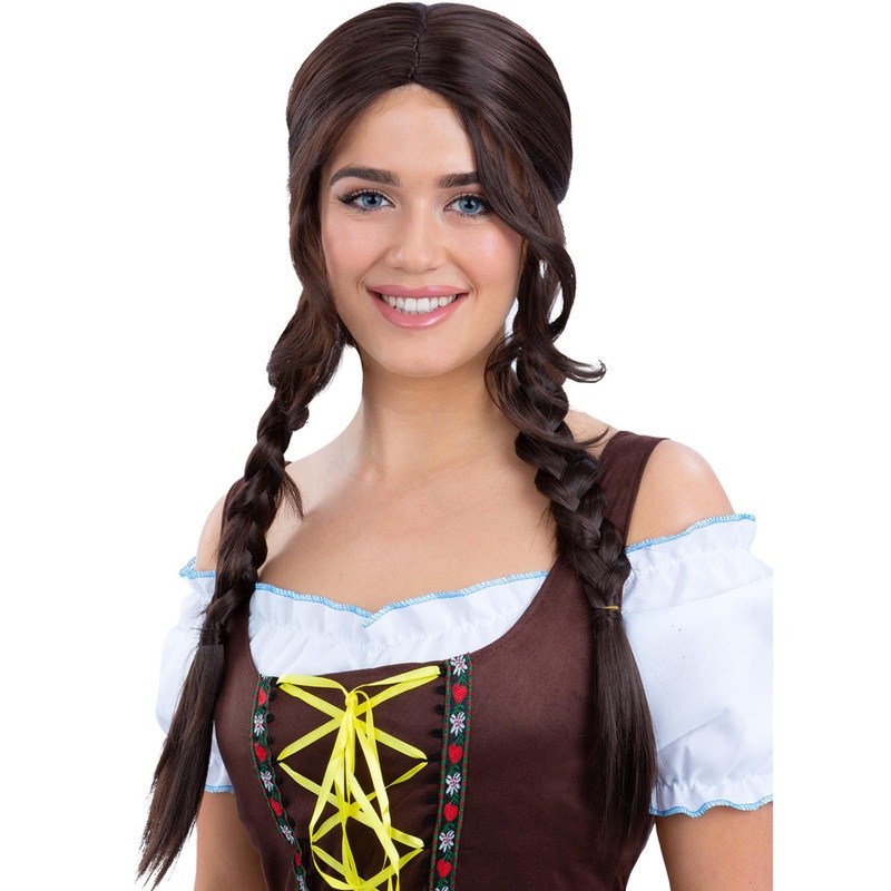 Bavarian Beer Maid Womens Brown Plaits Wig