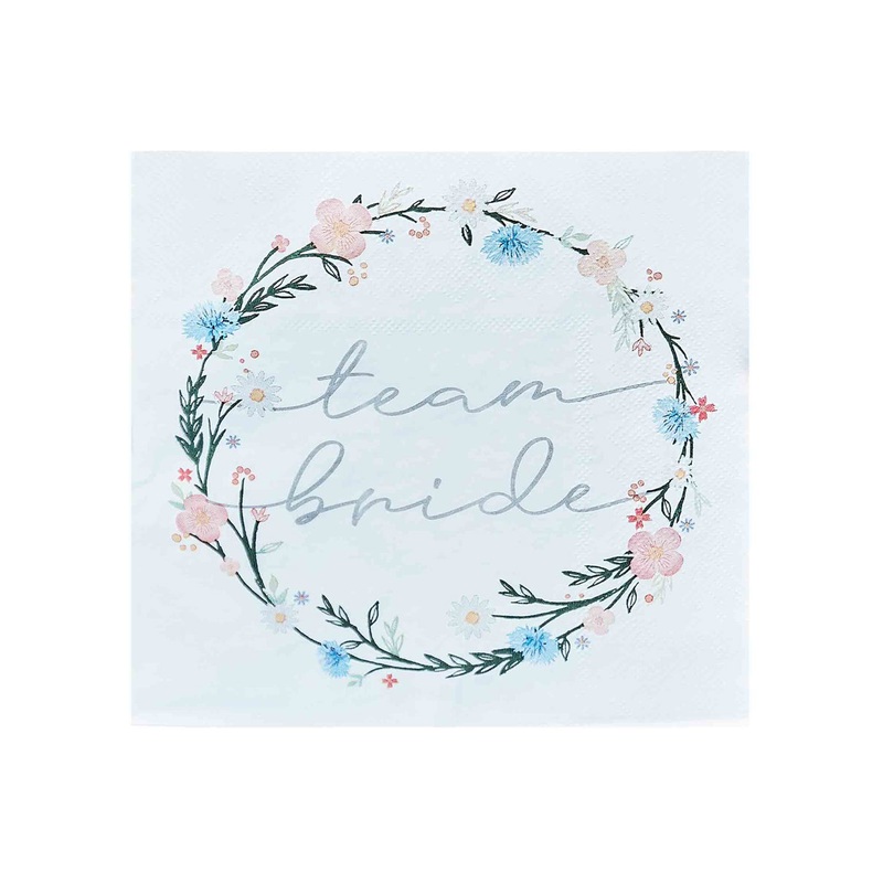Boho Team Bride Floral Hens Party Paper Napkins 16 Pack