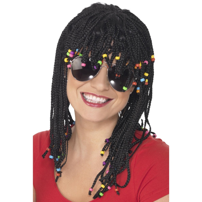 Braids and Beads Womens Black Costume Wig