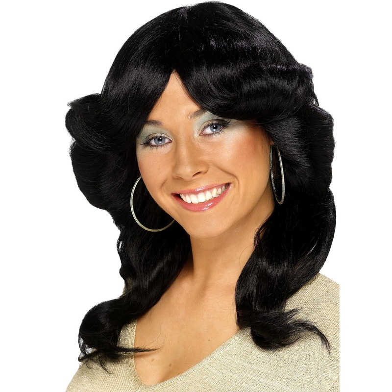 Farrah 70s Black Flicked Disco Costume Wig