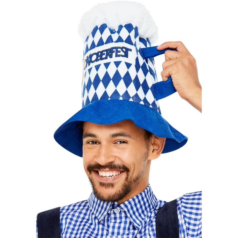 Funny Oktoberfest Blue Check Beer Costume Hat