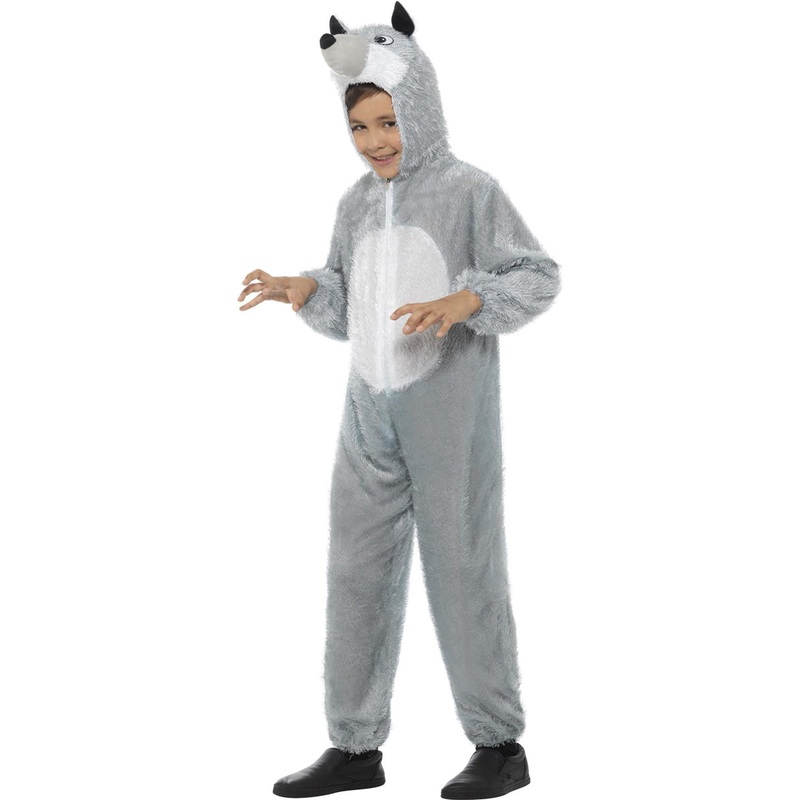 Furry Grey Wolf Boys Animal Costume Onesie Small