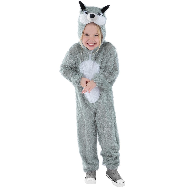 Furry Grey Wolf Girls Animal Costume Onesie Small