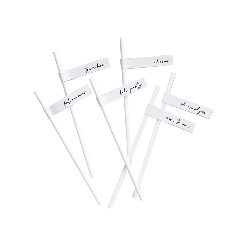 Hens Party White Paper Straws With Flags 16 Pack