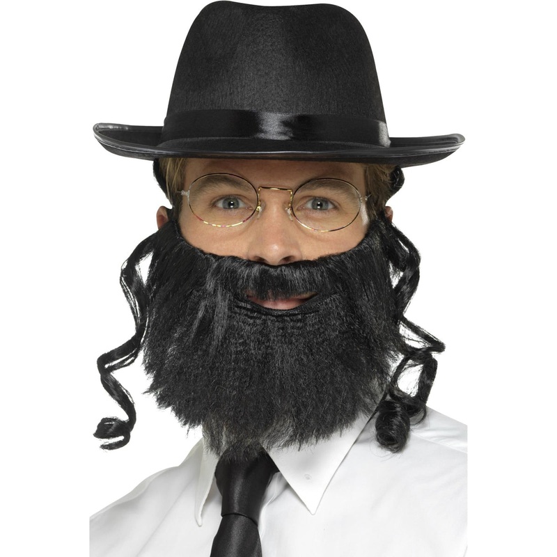 Jewish Rabbi Mens Hat with Hair and Beard