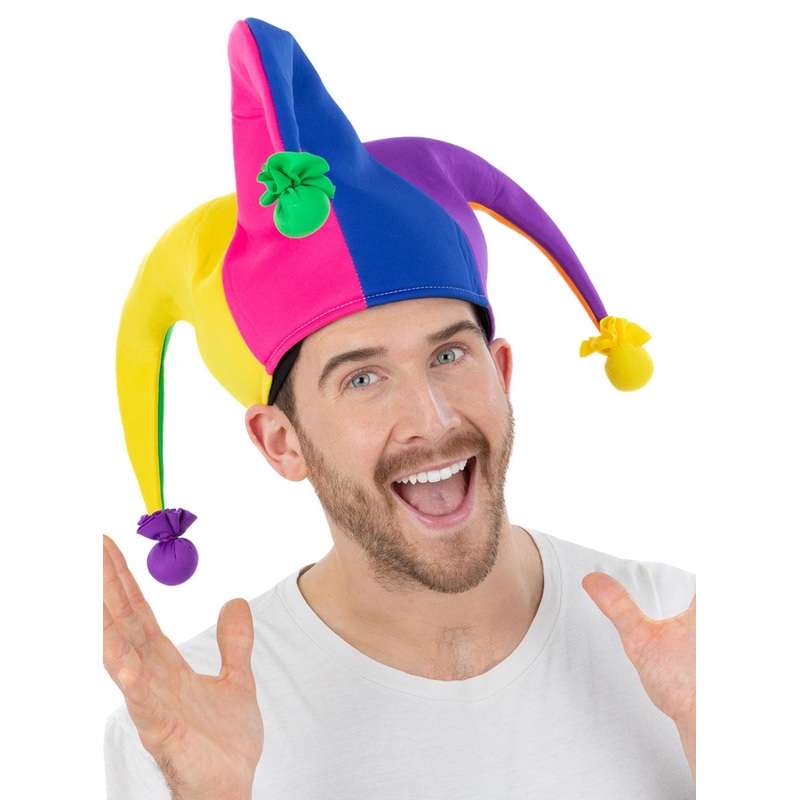 Neon Rainbow Jester Novelty Costume Hat