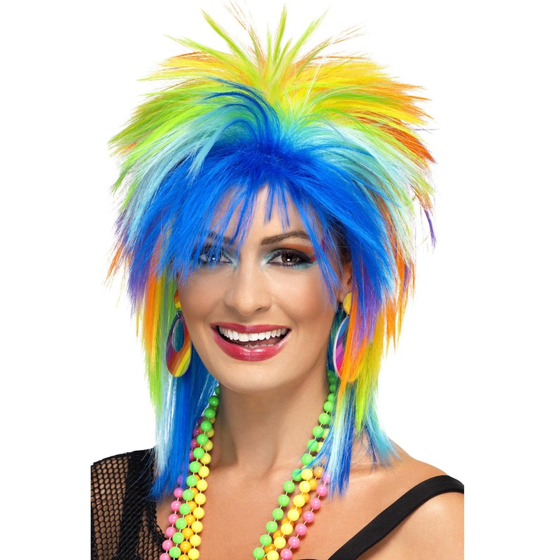 Rainbow Punk Mullet 80s Costume Wig