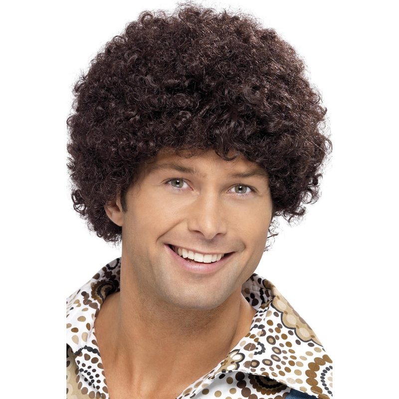 Retro Disco Dude Mens Brown 70s Afro Costume Wig