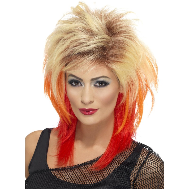 Rock Star 1980s Womens Red And Blonde Mullet Costume Wig