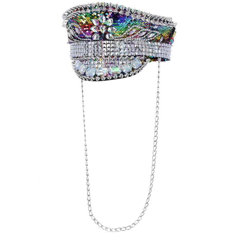 Studded Sequined Adults Rainbow Festival Peaked Hat