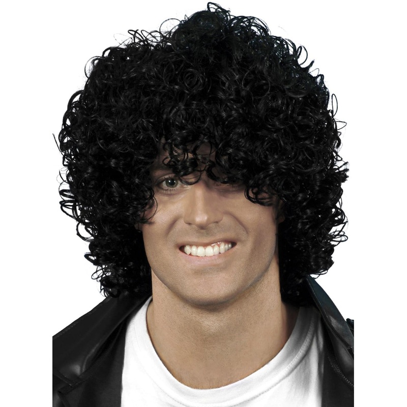 Wet Look Black Afro Mens Costume Wig