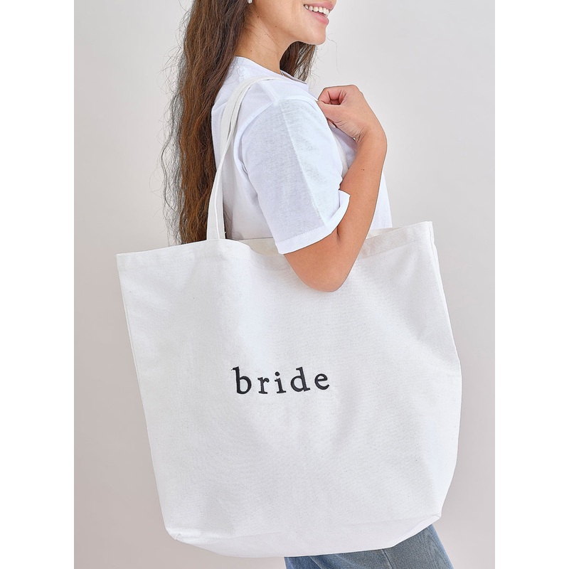 White Canvas Embroidered 71cm Brides Tote Bag