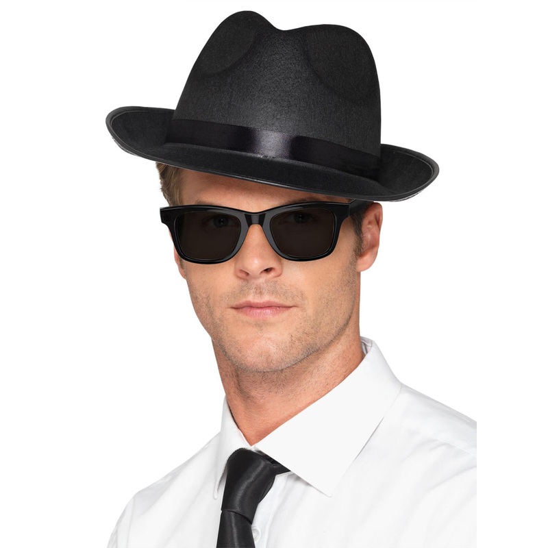 Wide Brim 20s Gangster Black Fedora Hat