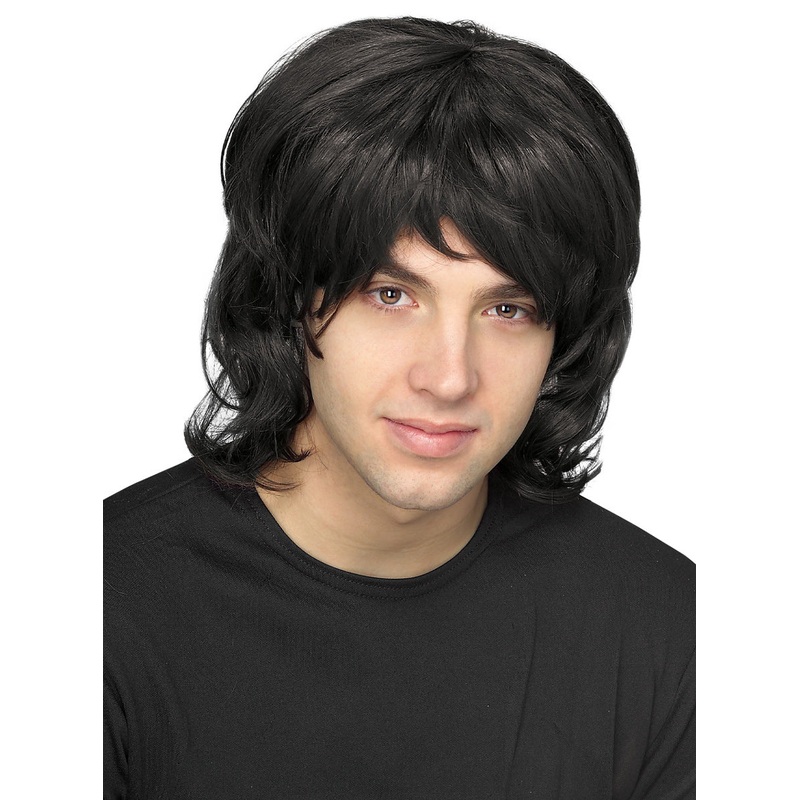 70s Shag Mens Wavy Black Costume Wig