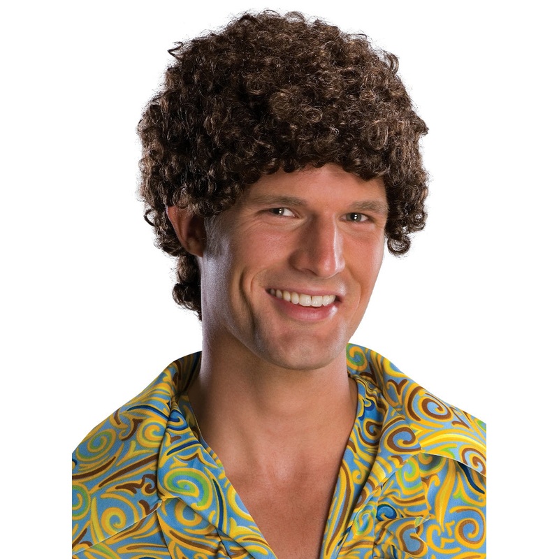 70s Tight Brown Mens Afro Costume Wig