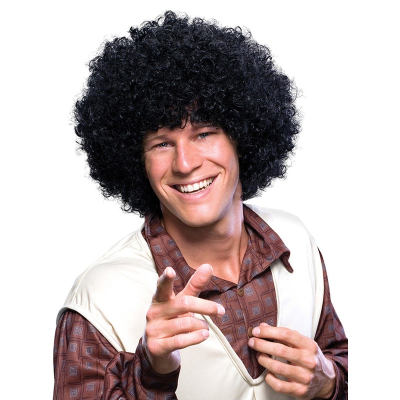 Disco Dude Mens Curly Black 70s Afro Costume Wig