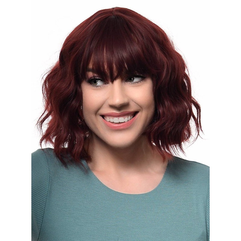 Short Cherry Red Wavy Bob Fashion Wig with Skin Top Part