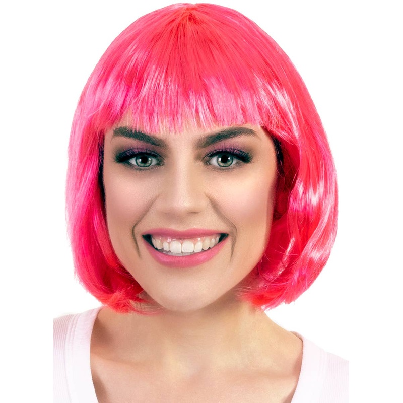 Short Hot Pink Womens Bob Costume Wig with Fringe