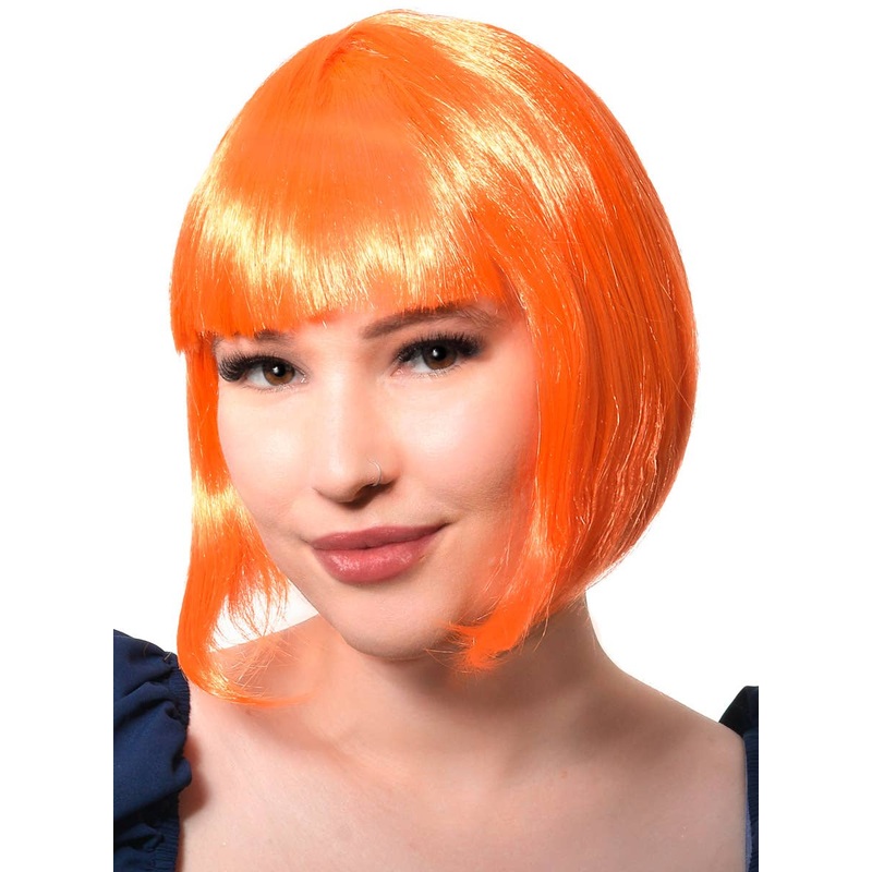 Short Orange Womens Bob Costume Wig with Fringe