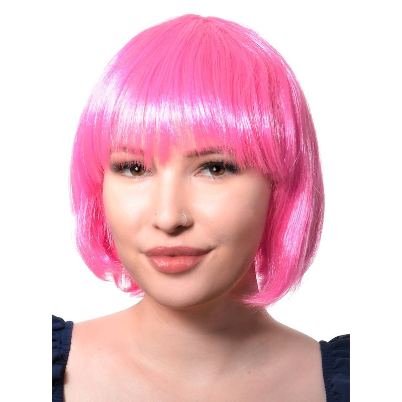 Short Pink Womens Bob Costume Wig with Fringe