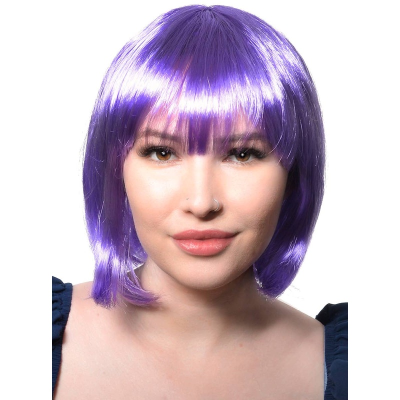 Short Purple Womens Bob Costume Wig with Fringe