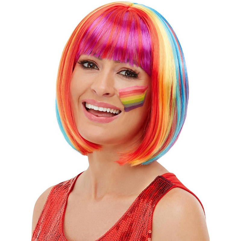 Short Rainbow Womens Bob Costume Wig with Fringe