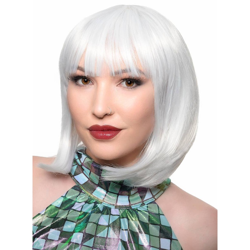 Short White Bob Deluxe Womens Costume Wig with Fringe