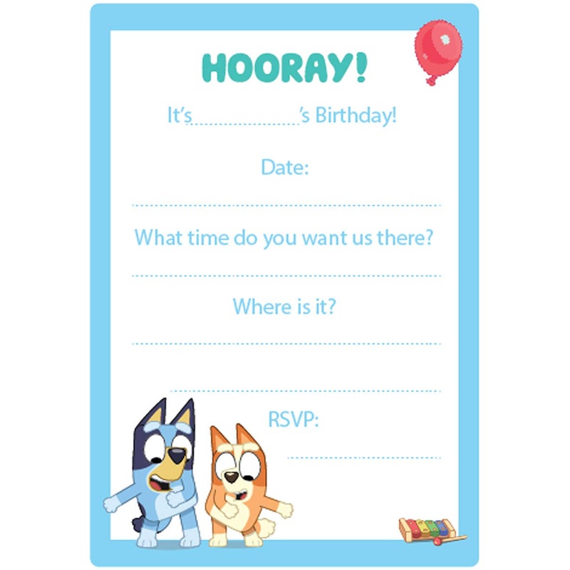 Bluey 8 Pack Party Invitations