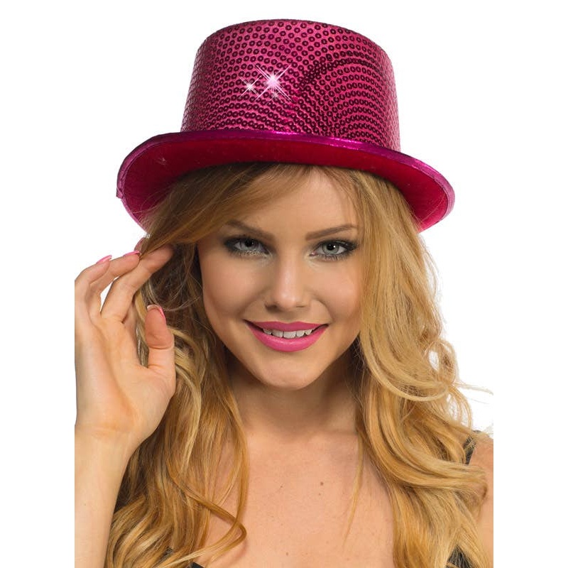 Sequinned Costume Top Hat in Hot Pink