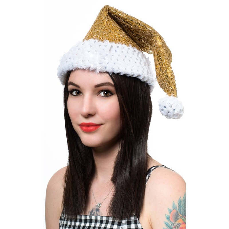 Sequinned Womens Gold Metallic Festive Christmas Hat