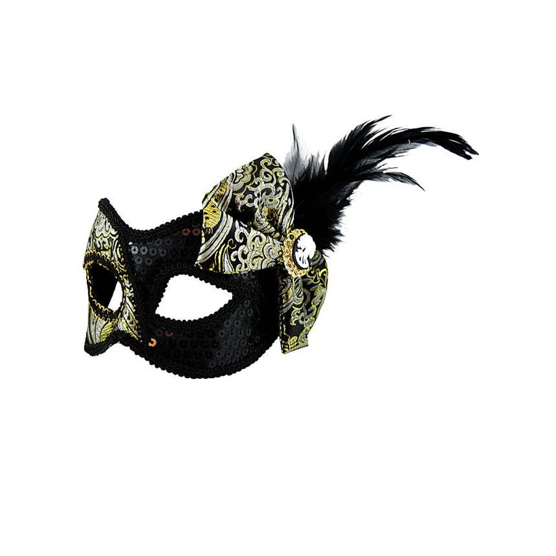 Sequins and Brocade Side Bow Masquerade Mask on Glasses Arms