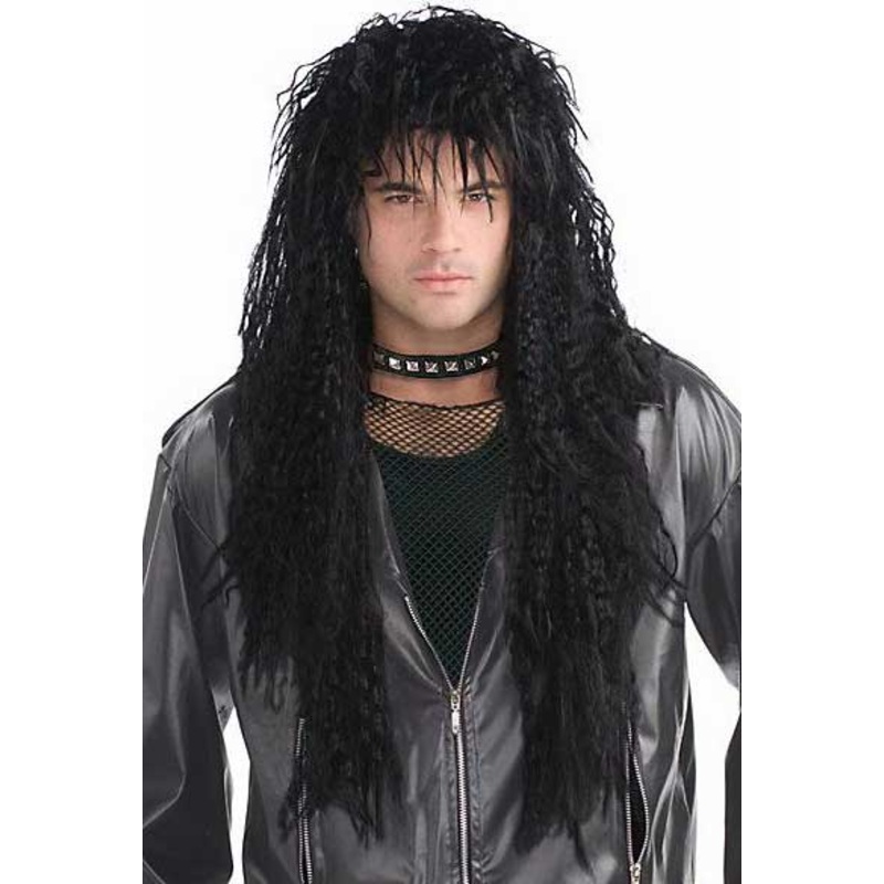 Shaggy Black 1980s Headbanger Costume Wig