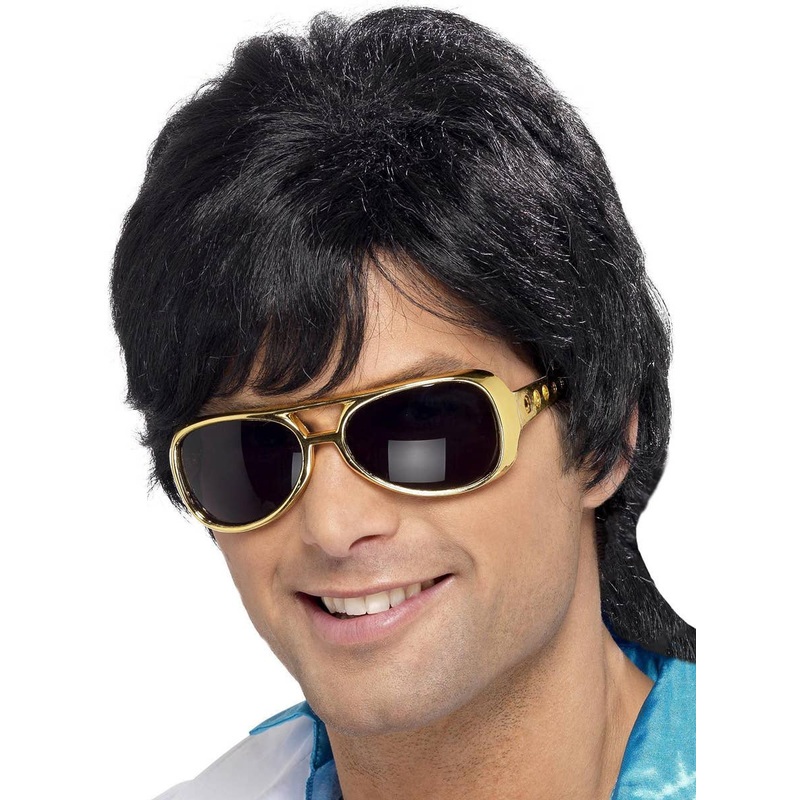 Shaggy Black Mens 1970s Costume Wig with Fringe