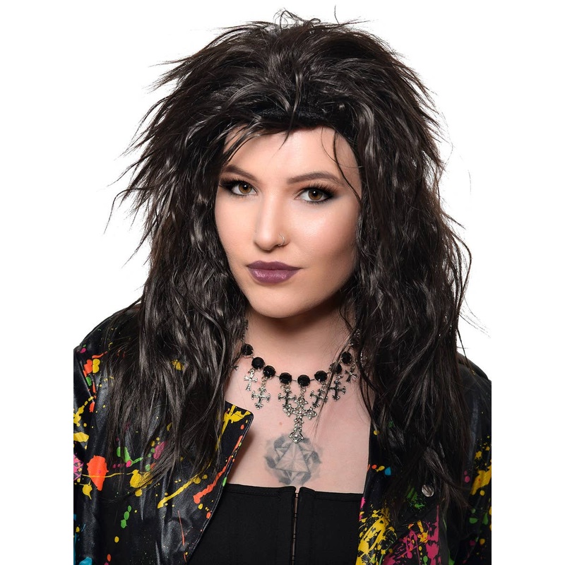 Shaggy Nearly Black 1980s Womens Rockstar Costume Wig