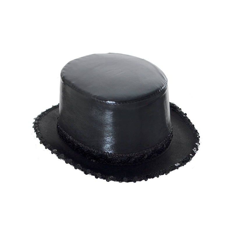 Cabaret Black Wet Look Top Hat with Sequins