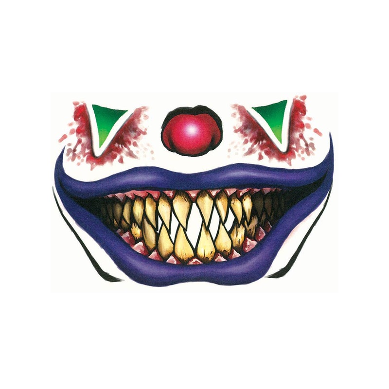 Evil Clown Temporary Face Tattoo Halloween Costume Accessory