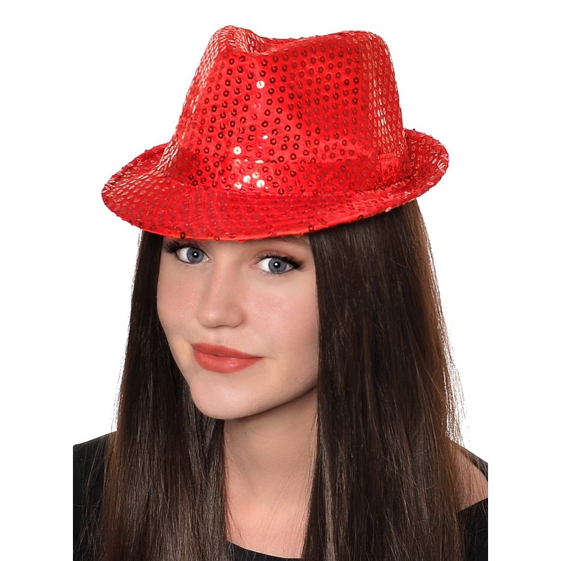 Fancy Red Sequined Adults Fedora Costume Hat