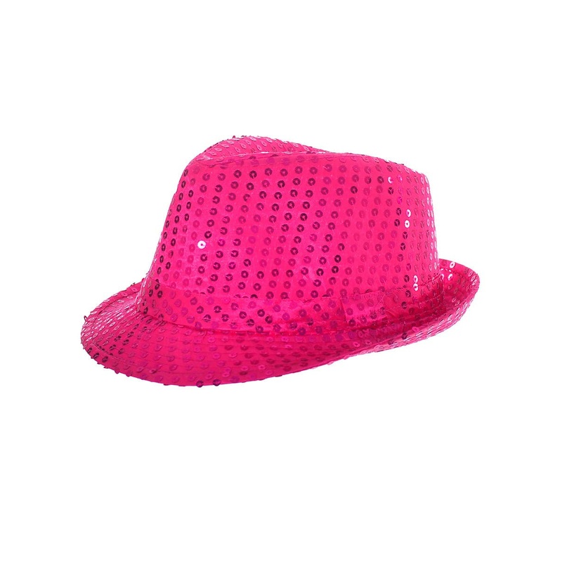 Neon Pink Sequinned Fedora Costume Hat