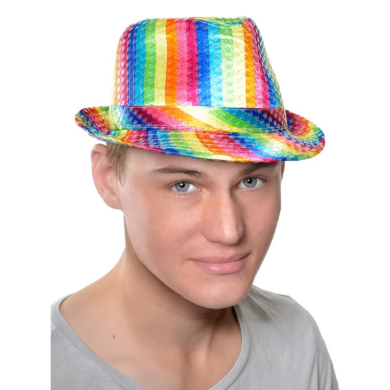 Sequin Rainbow Adults Satin Fedora Costume Hat