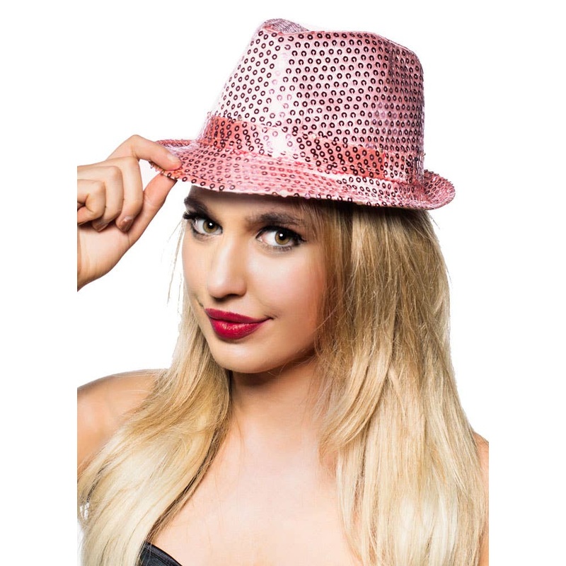 Sequined Light Pink Fedora Costume Hat