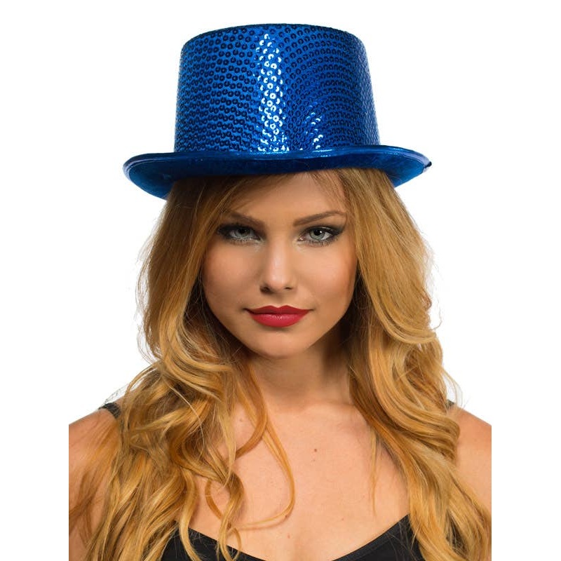 Sequinned Costume Top Hat in Blue