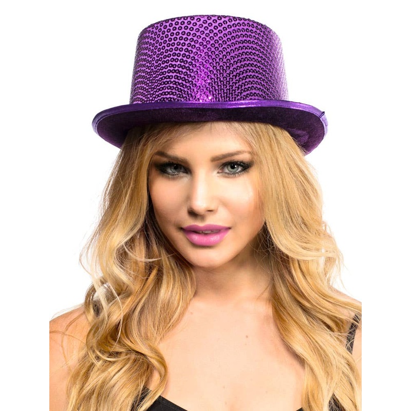 Sequinned Costume Top Hat in Purple