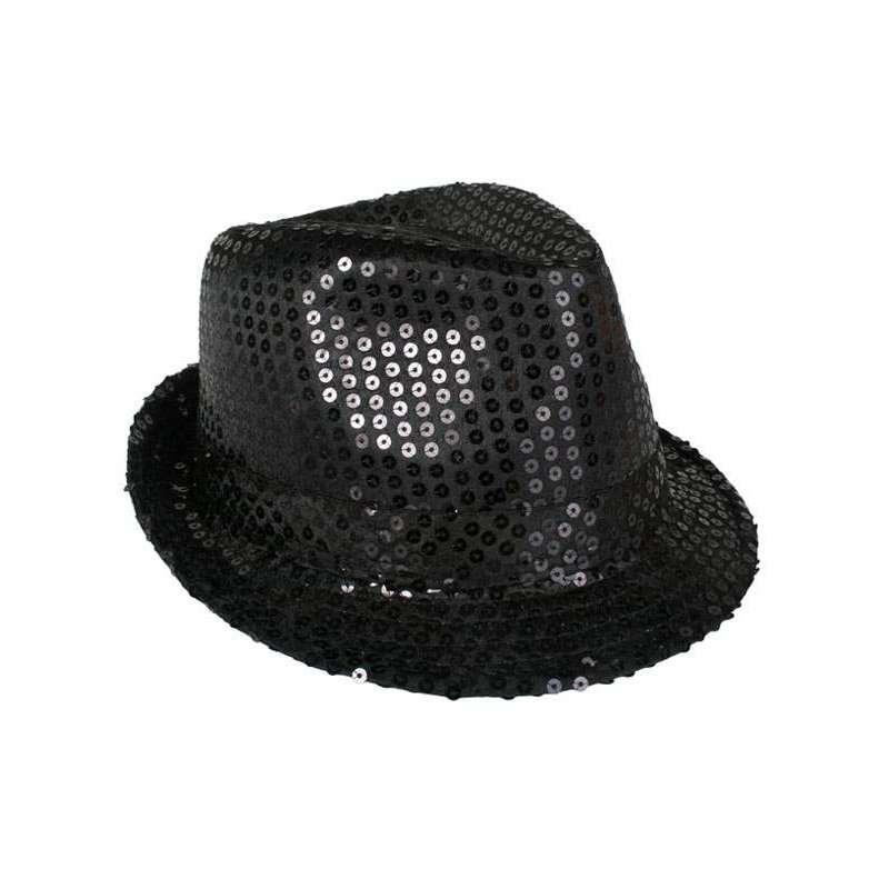 Sparkly Black Sequinned Adults Fedora Hat