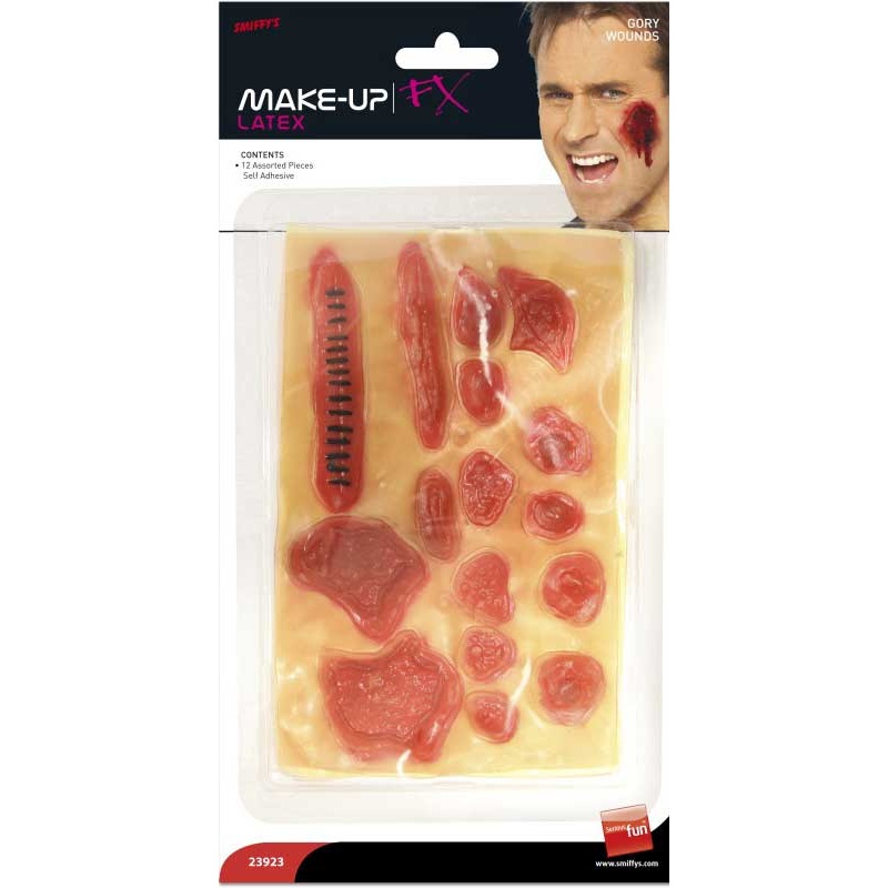 Stick On 12 Pack of Fake Gory Wounds
