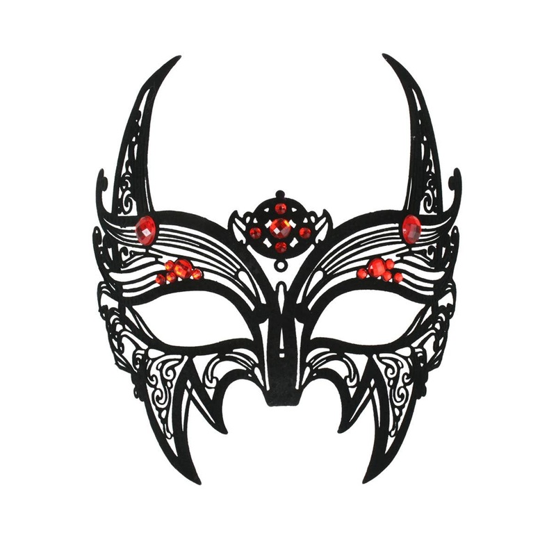 Sabrina Devil Flocked Black Filigree Masquerade Mask